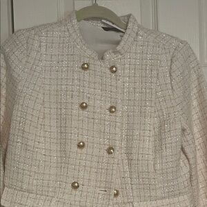 Talbots Ivory Tweed Blazer with Gold Accents